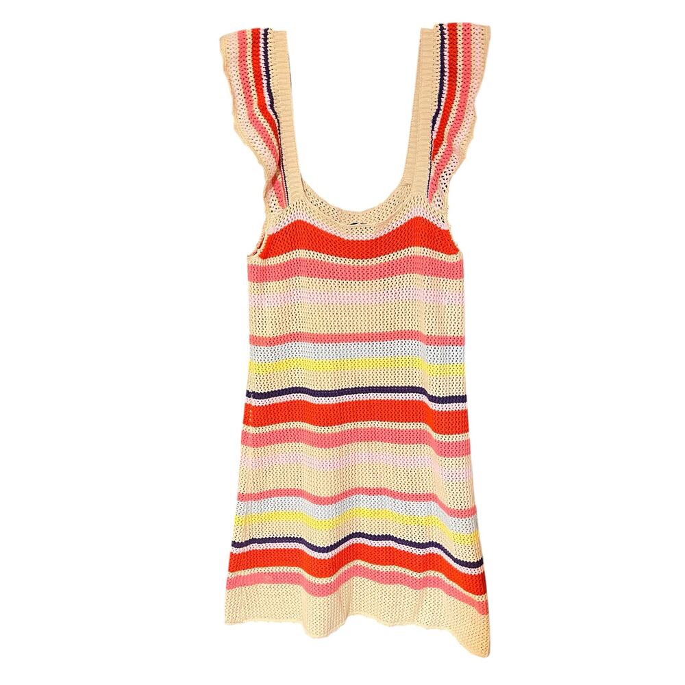 Rails crochet open knit striped ruffle sleeve dress size small